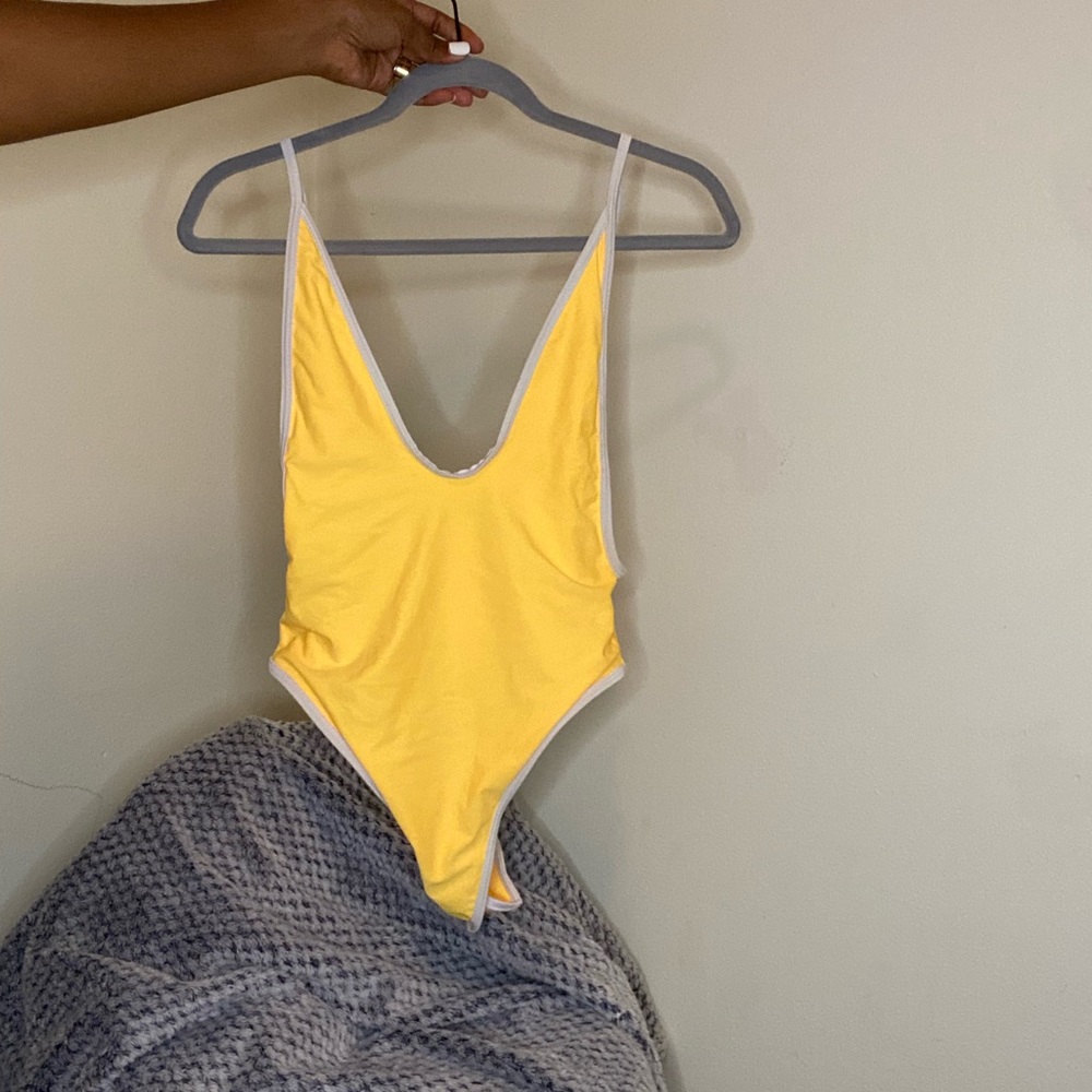 Yellow and white swimsuit
